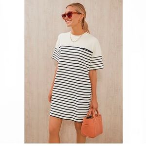 Tuckernuck Navy Knit Striped Frenchie Dress, Size Large